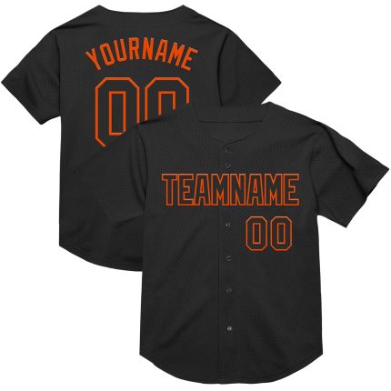 Personalized Black and Orange Throwback Baseball Jersey - Custom Mesh Design Personalized Black Orange Mesh Throwback Baseball
