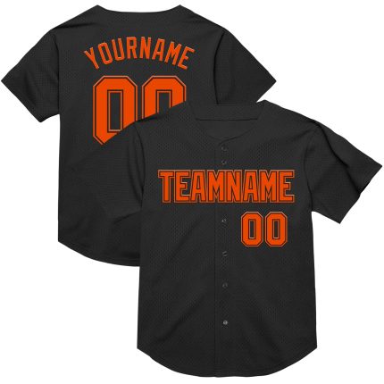 Custom Black and Orange Baseball Jersey Mesh Throwback Style 5 Personalized Black Orange Mesh Throwback Baseball Jersey 5