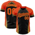 Custom Black and Orange 3D Curved Solid Baseball Jersey - Personalized Sports Apparel Personalized Black Orange-Old Gold