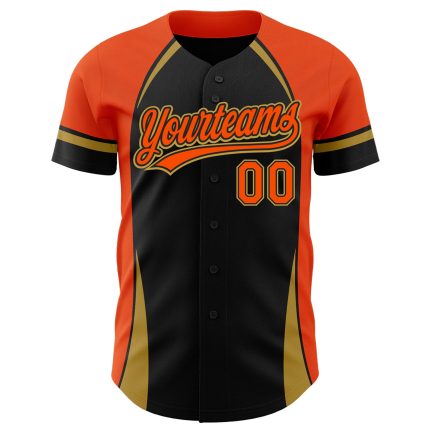 Custom Black and Orange 3D Curved Solid Baseball Jersey - Personalized Sports Apparel Personalized Black Orange-Old Gold