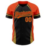 Custom Name Number 3D Pattern Baseball Jersey - Personalized Black Orange Old Gold Curve Design Personalized Black Orange-Old