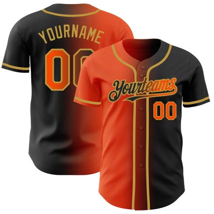 Custom Black Orange Gold Gradient Fashion Baseball Jersey Personalized Black Orange-Old Gold Gradient Fashion Baseball Jersey