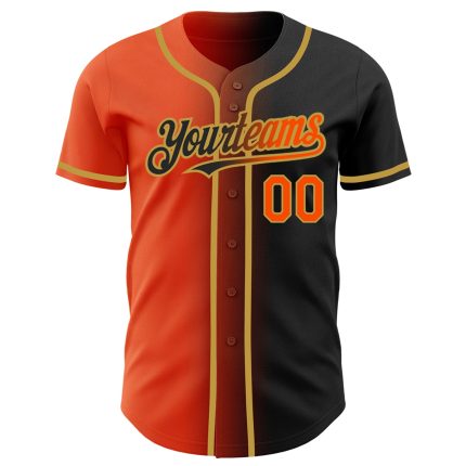 Custom Black Orange Gold Gradient Fashion Baseball Jersey Personalized Black Orange-Old Gold Gradient Fashion Baseball Jersey