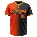 Personalized Gradient Black Orange Old Gold Softball Jersey Unisex Two-Button Fashion Personalized Black Orange-Old Gold