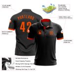 Custom Black Orange Golf Polo Shirt with Personalized Name and Number - Performance Team Apparel Personalized Black Orange