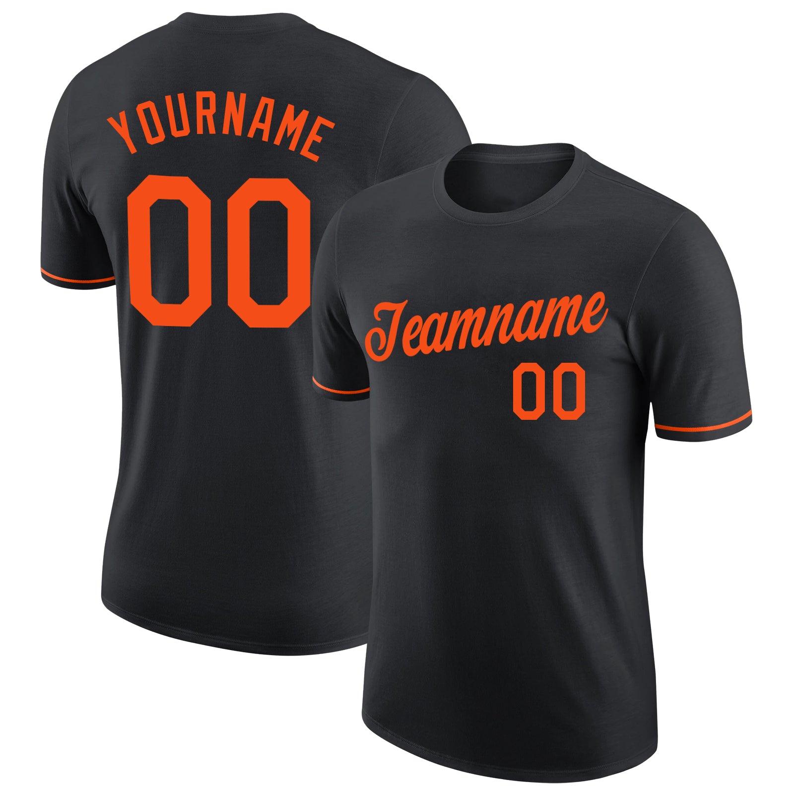 Custom Team Name and Number Personalized Black Orange Performance T-Shirt Personalized Black Orange Performance T-Shirt Team