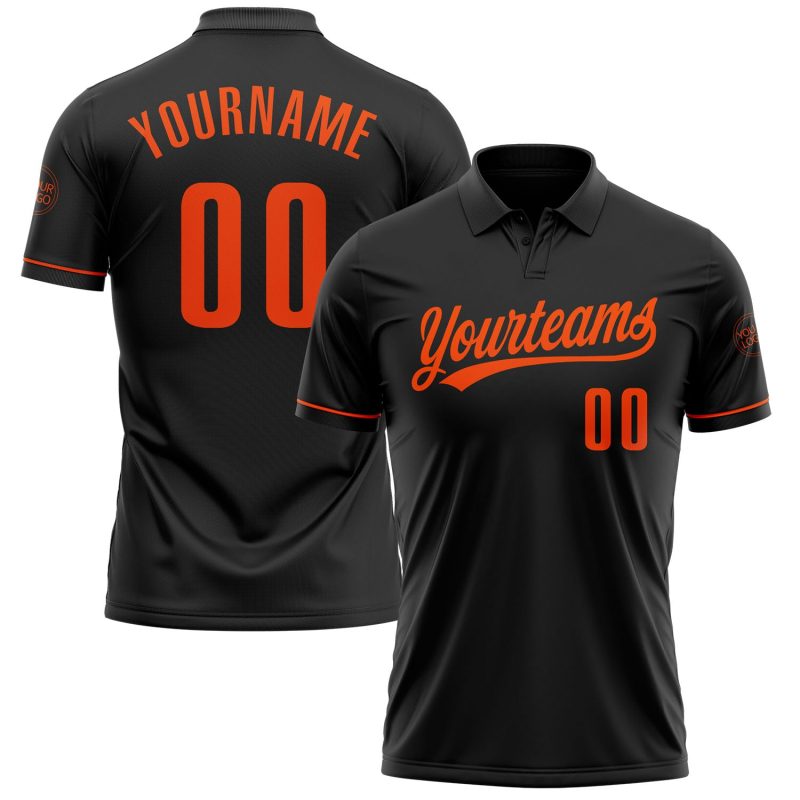 Personalized Performance Vapor Golf Polo Shirt in Black and Orange Personalized Black Orange Performance Vapor Golf Polo