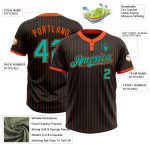 Personalized Unisex Softball Jersey Black Orange Pinstripe Aqua Two-Button Design Personalized Black Orange Pinstripe Aqua