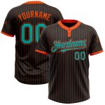 Personalized Unisex Softball Jersey Black Orange Pinstripe Aqua Two-Button Design Personalized Black Orange Pinstripe Aqua