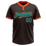 Personalized Unisex Softball Jersey Black Orange Pinstripe Aqua Two-Button Design Personalized Black Orange Pinstripe Aqua