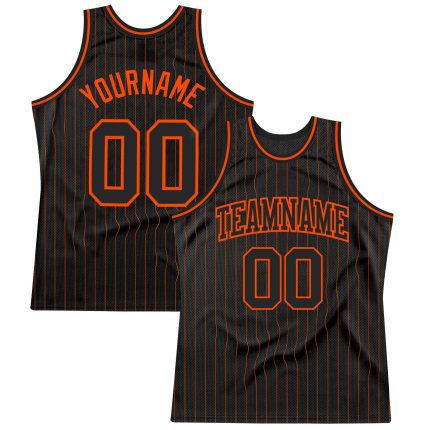 Custom Black Orange Basketball Jersey with Personalized Name and Number - Authentic Team Pinstripe Design Personalized Black