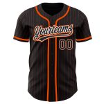 Custom Black Orange Pinstripe Baseball Jersey - Personalized Black-White Design Personalized Black Orange Pinstripe Black-White