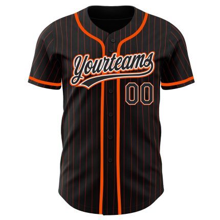 Custom Black Orange Pinstripe Baseball Jersey - Personalized Black-White Design Personalized Black Orange Pinstripe Black-White