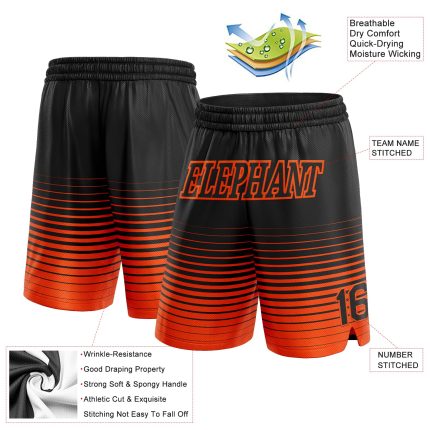 Custom Black Orange Pinstripe Fade Basketball Shorts - Fashion Sportswear Personalized Black Orange Pinstripe Fade Fashion