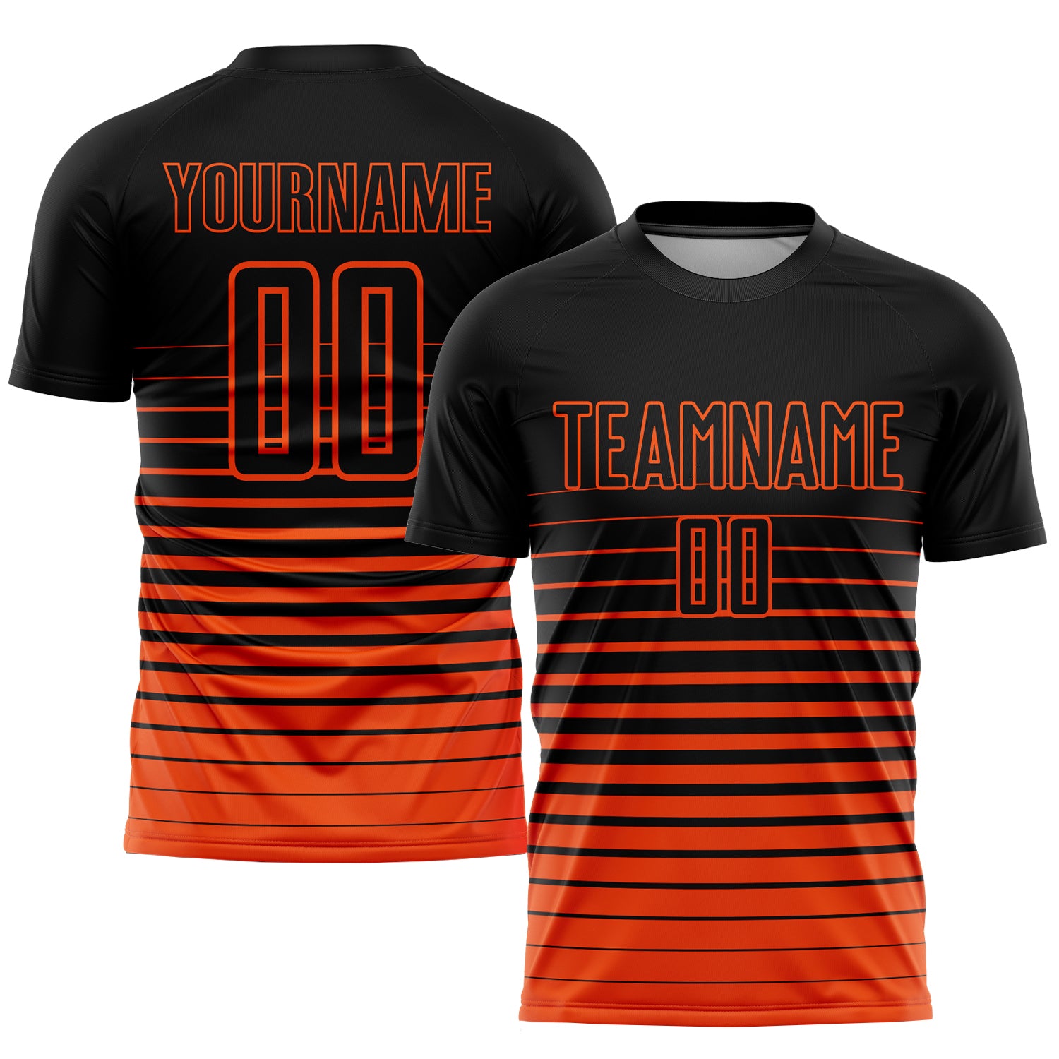 Personalized Soccer Jersey - Black Orange Pinstripe Fade Fashion Sublimation Uniform Personalized Black Orange Pinstripe