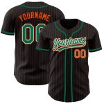 Personalized Black Orange Pinstripe Baseball Jersey - Kelly Green White Design Personalized Black Orange Pinstripe Kelly