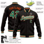 Personalized Varsity Jacket Black Orange Pinstripe Full-Snap Kelly Green White Bomber for Men and Women Personalized Black