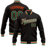 Personalized Varsity Jacket Black Orange Pinstripe Full-Snap Kelly Green White Bomber for Men and Women Personalized Black