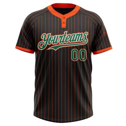 Personalized Softball Jersey Unisex Black Orange Pinstripe Kelly Green White Two-Button Personalized Black Orange Pinstripe
