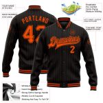Personalized Black and Orange Bomber Varsity Letterman Jacket Full-Snap 2 Personalized Black Orange Pinstripe Orange Bomber