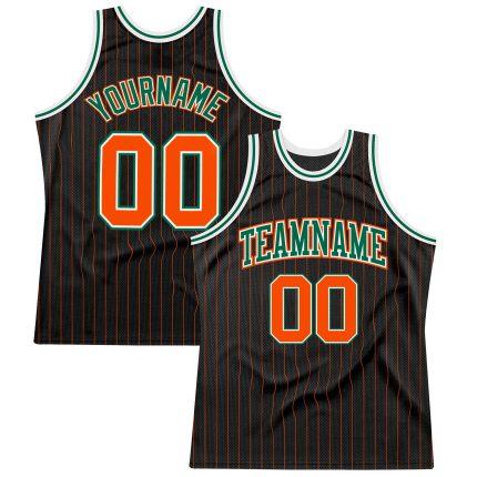 Personalized Black Orange Pinstripe Basketball Jersey - Green Accents Personalized Black Orange Pinstripe Orange-Kelly Green