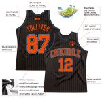 Custom Basketball Jersey - Personalized Black and Orange Pinstripe with Light Blue, Custom Name and Number Personalized Black