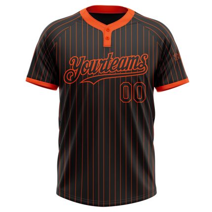 Personalized Unisex Softball Jersey - Black Orange Pinstripe Two-Button Design Personalized Black Orange Pinstripe Orange