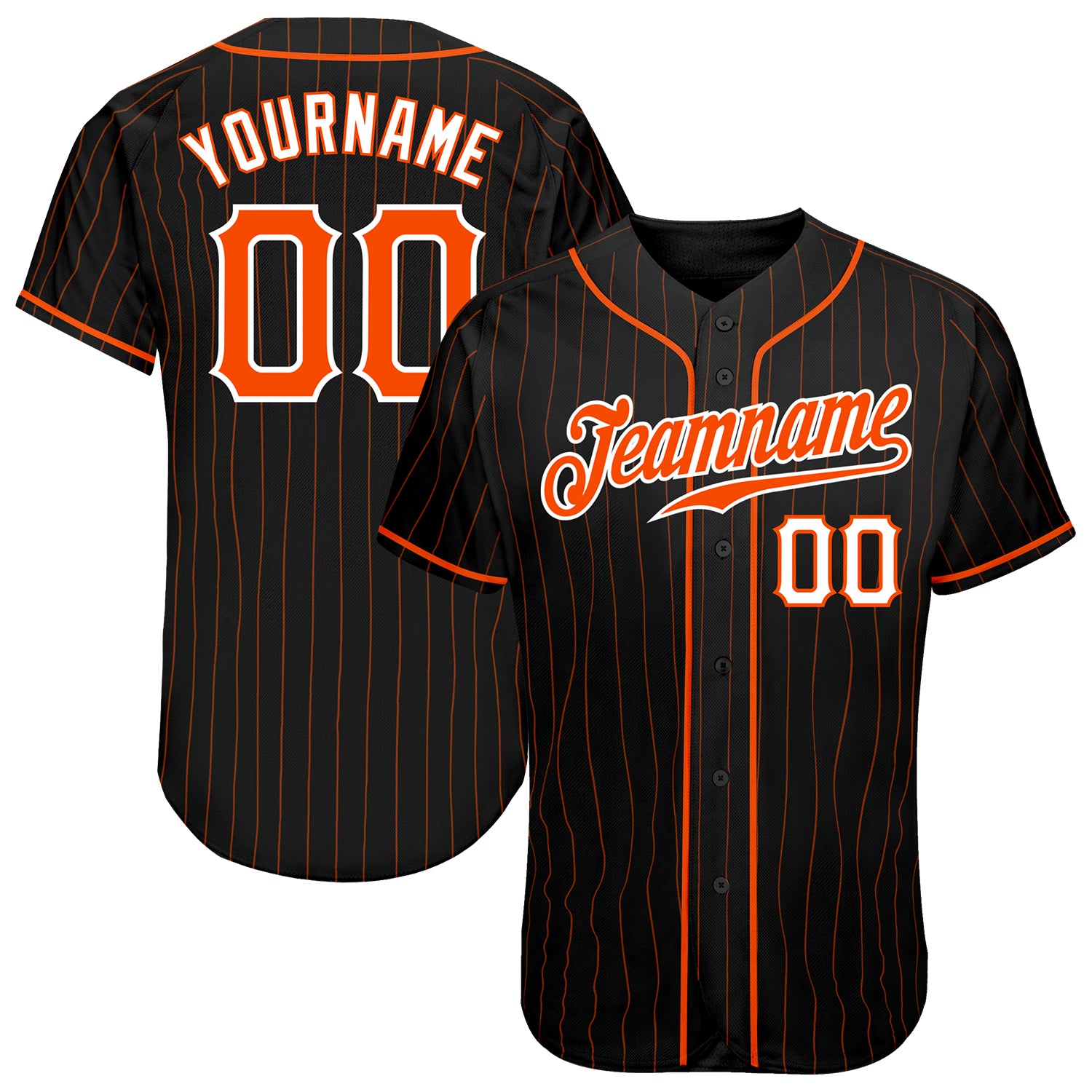 Personalized Black Orange Pinstripe Baseball Jersey - Custom Orange White Sportswear Personalized Black Orange Pinstripe