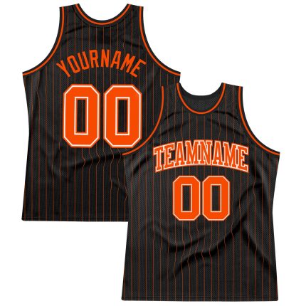 Personalized Basketball Jersey Black Orange Pinstripe Orange-White for Men Personalized Black Orange Pinstripe Orange-White