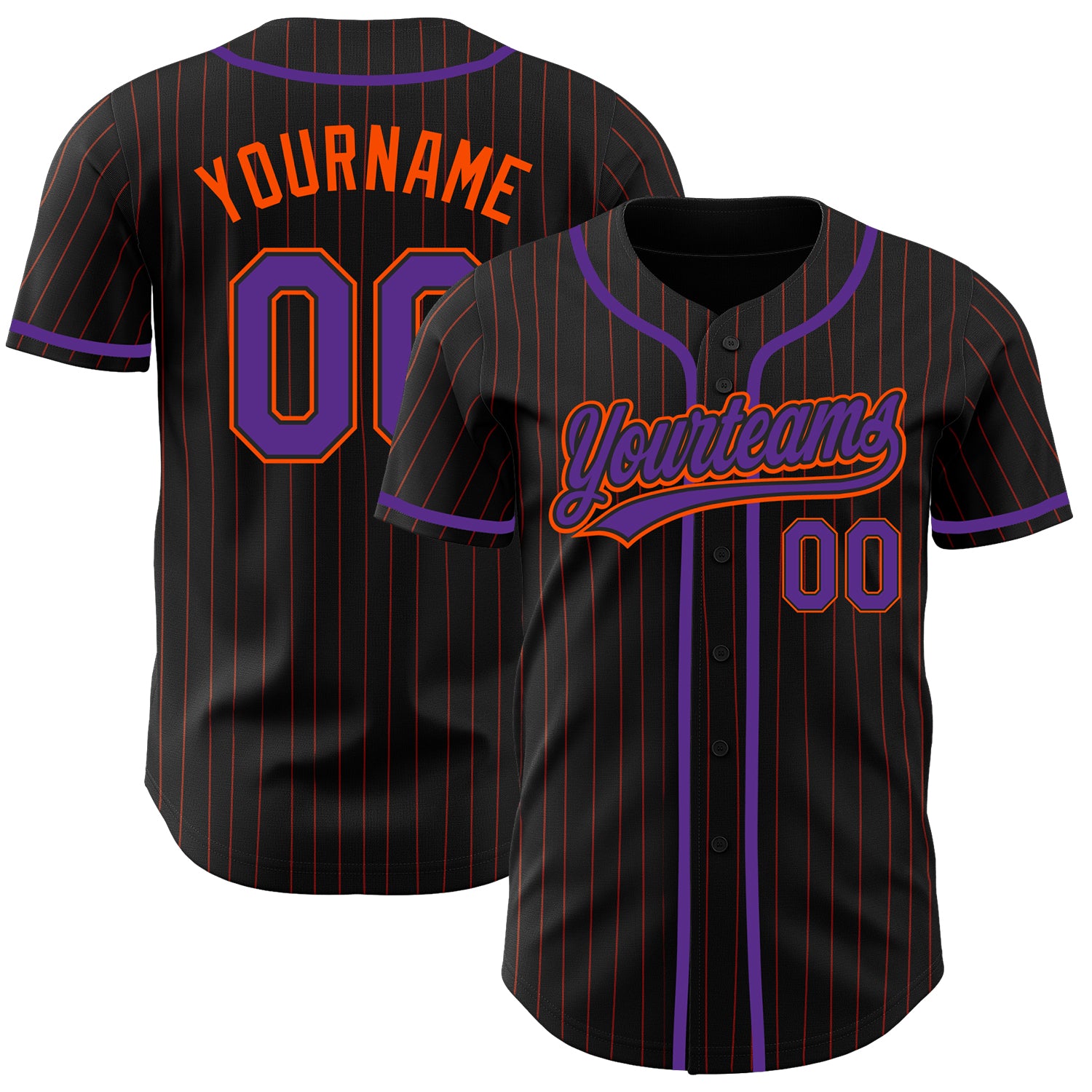 Custom Name and Number Personalized Authentic Baseball Jersey Black Orange Pinstripe Purple Personalized Black Orange Pinstripe