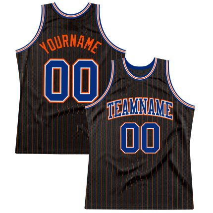 Custom Name Number Basketball Jersey - Personalized Black Orange Pinstripe Royal Orange Authentic Design Personalized Black
