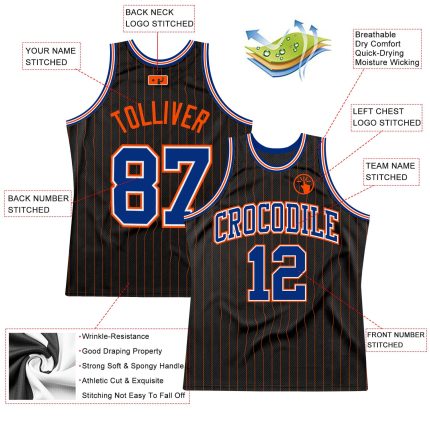 Custom Black Orange Pinstripe Basketball Jersey - Personalized Royal Orange Design Personalized Black Orange Pinstripe Royal-Orange