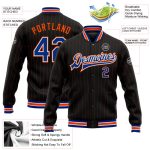 Custom Name Number Varsity Jacket Black Orange Pinstripe Royal White Bomber Full-Snap Letterman Personalized Black Orange