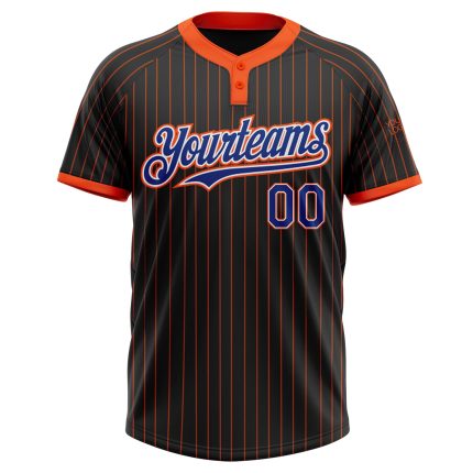 Personalized Black Orange Pinstripe Softball Jersey Unisex Royal White Two-Button Design Personalized Black Orange Pinstripe