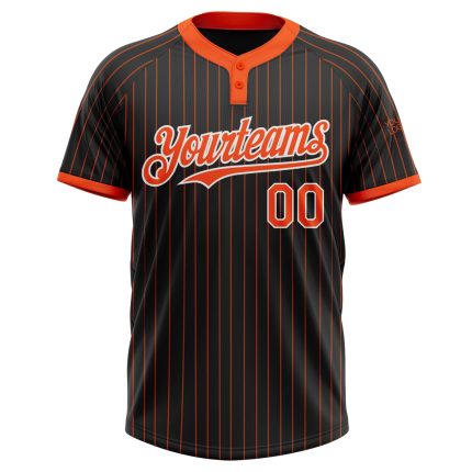 Personalized Unisex Softball Jersey Black Orange Pinstripe Two-Button Style Personalized Black Orange Pinstripe White Two-Button