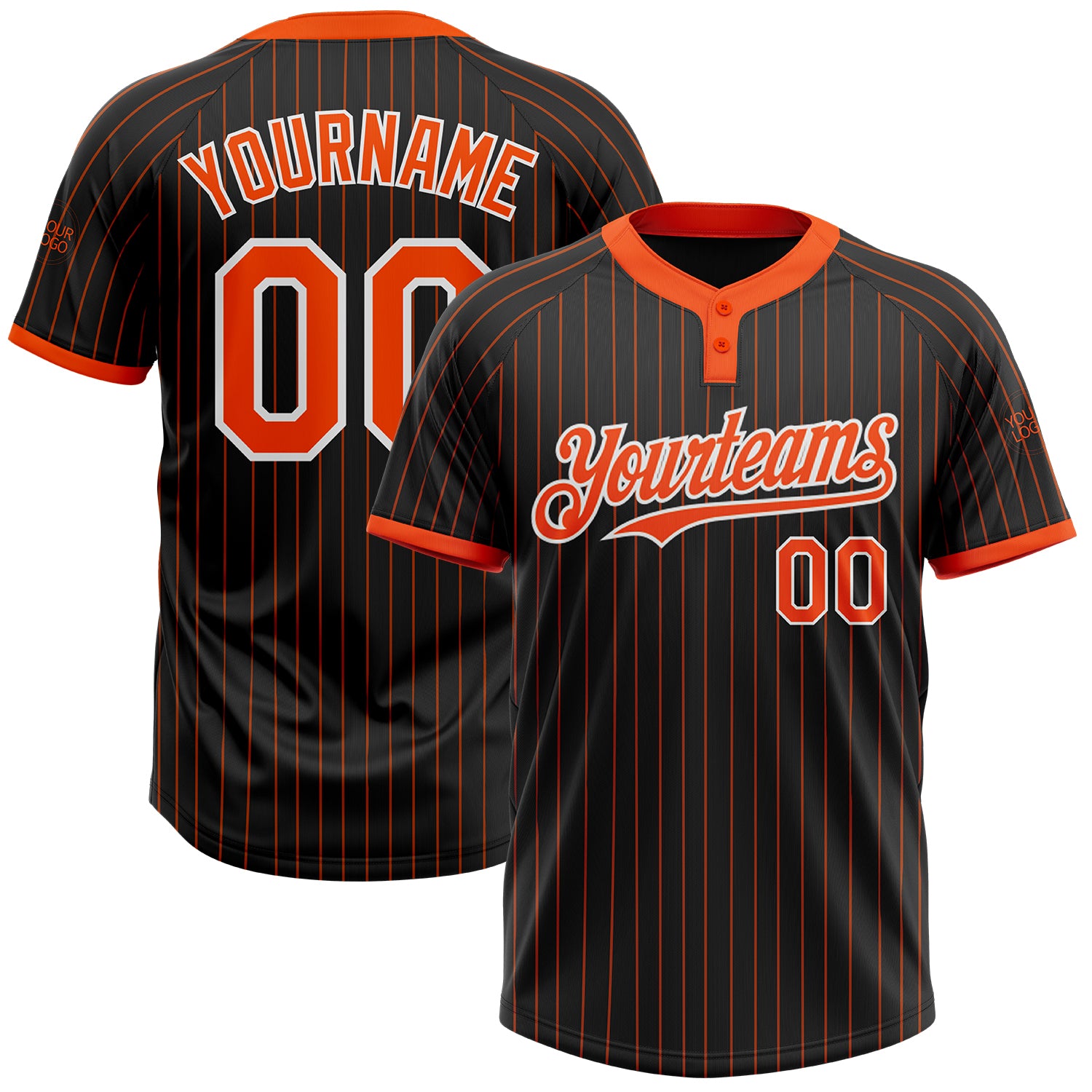Personalized Black Orange Pinstripe Softball Jersey Unisex Two-Button Design Personalized Black Orange Pinstripe White Two-Button
