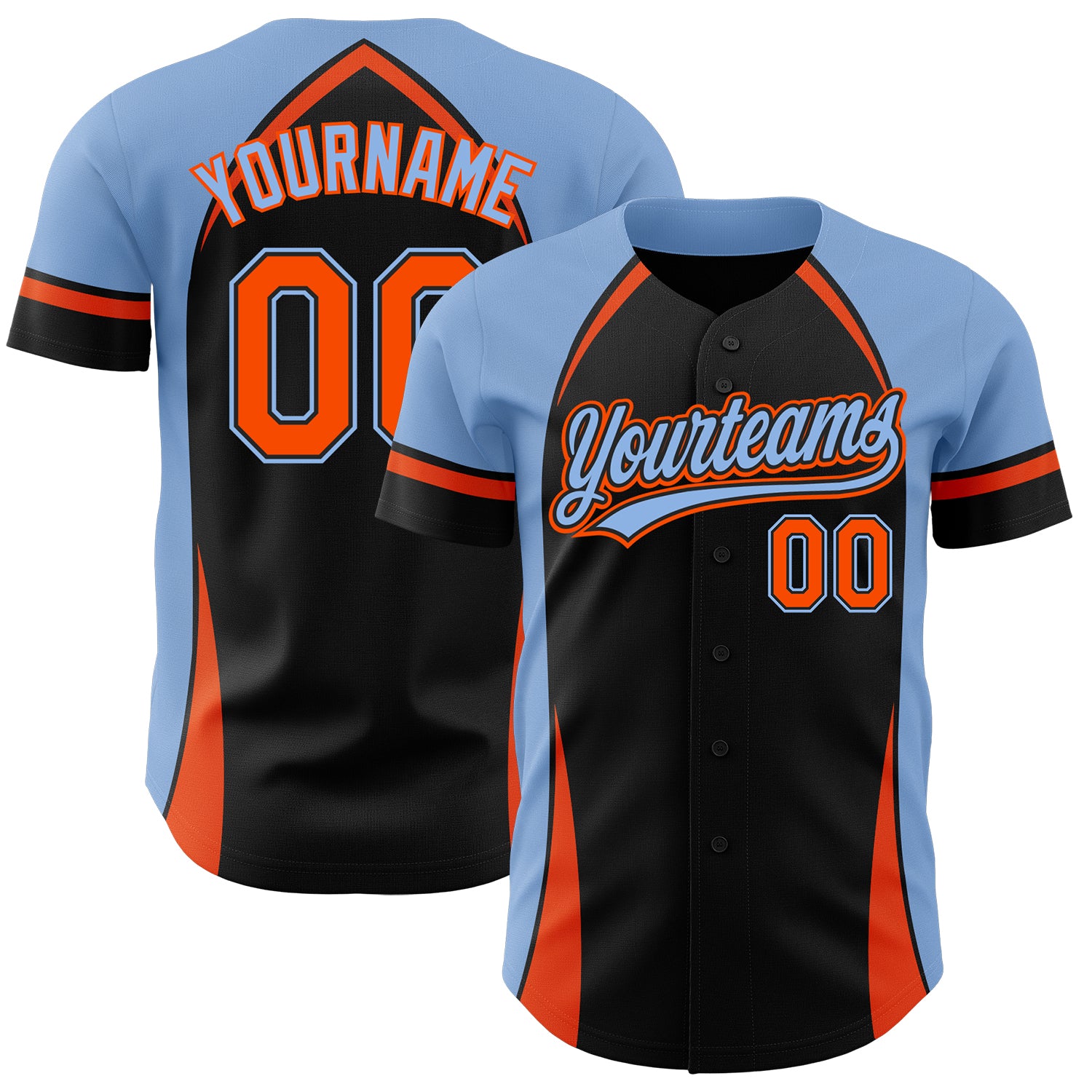 Personalized Black Orange Powder Blue 3D Curve Baseball Jersey for Men Personalized Black Orange-Powder Blue 3D Curve Solid