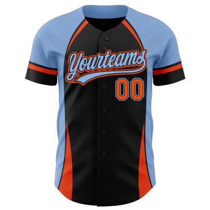 Custom Authentic Baseball Jersey with 3D Curve Pattern in Black, Orange, and Powder Blue - Personalized Name and Number Personalized