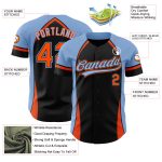 Custom Authentic Baseball Jersey with 3D Curve Pattern in Black, Orange, and Powder Blue - Personalized Name and Number Personalized