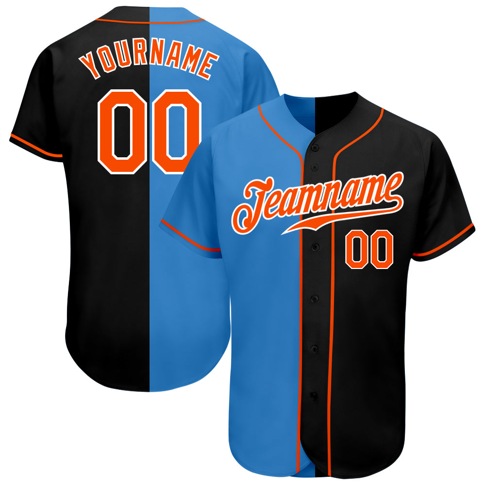 Custom Name and Number Baseball Jersey - Personalized Black Orange Powder Blue Authentic Split Fashion Design Personalized