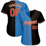 Personalized Black Orange Powder Blue Split Baseball Jersey for Men and Women Personalized Black Orange-Powder Blue Split