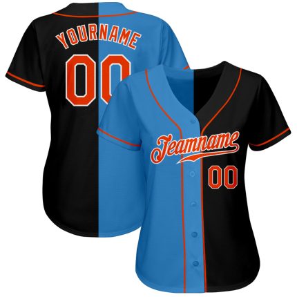 Personalized Black Orange Powder Blue Split Baseball Jersey for Men and Women Personalized Black Orange-Powder Blue Split