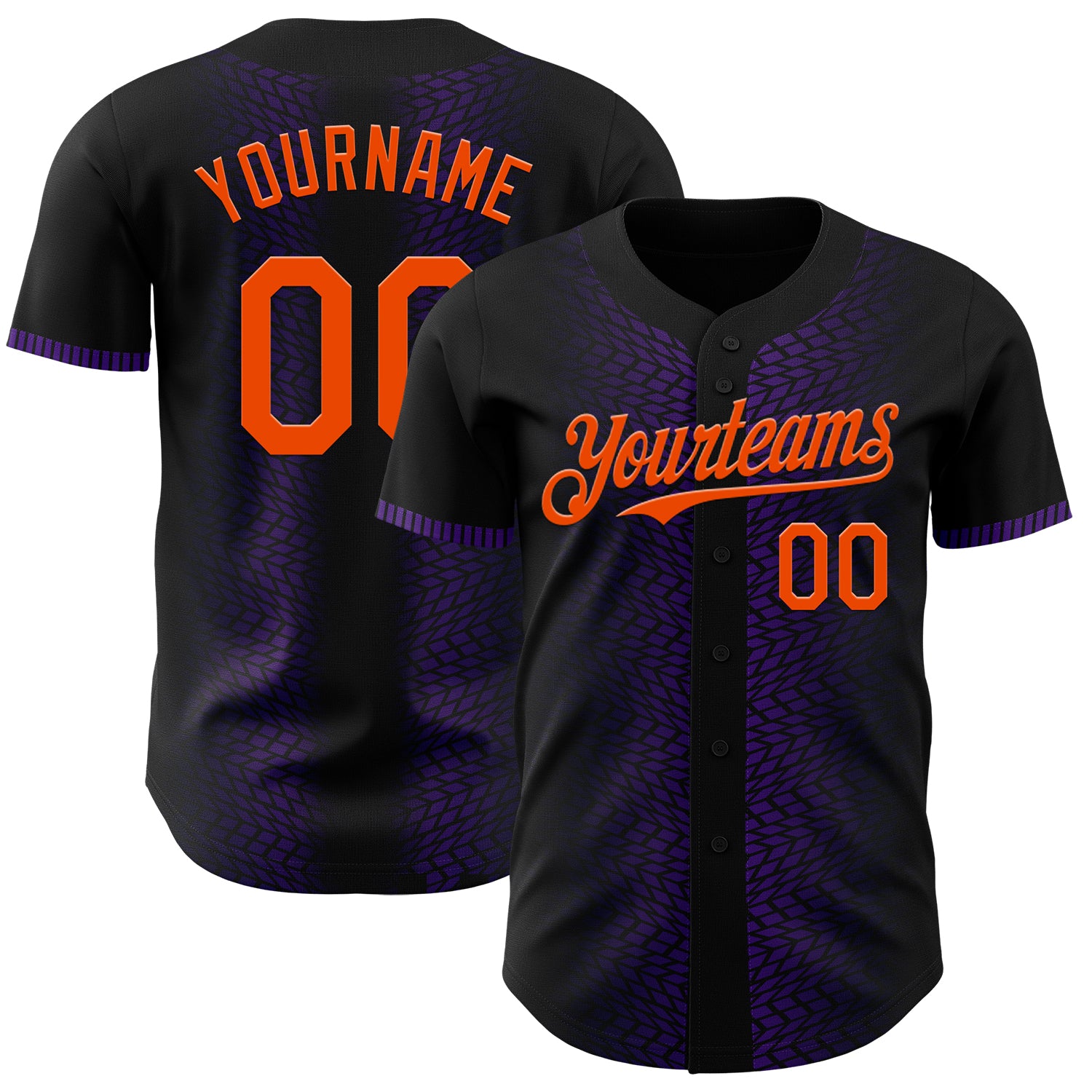 Custom Name and Number Baseball Jersey - Personalized Geometric 3D Pattern in Black, Orange, Purple - Authentic Team Wear