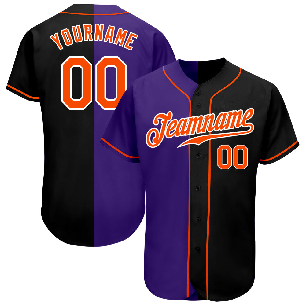 Personalized Fashion Baseball Jersey Black Orange Purple Split Design Personalized Black Orange-Purple Split Fashion Baseball