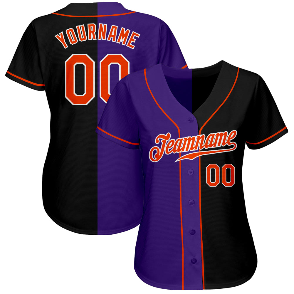 Personalized Black Orange-Purple Split Fashion Baseball Jersey Personalized Fashion Baseball Jersey Black Orange Purple Split Design Personalized Black Orange-Purple Split Fashion Baseball - Image 2