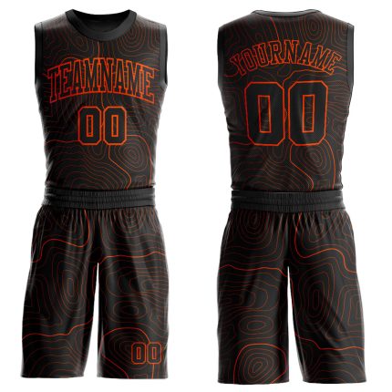 Personalized Black and Orange Basketball Jersey - Round Neck Sublimation Suit Personalized Black Orange Round Neck Sublimation