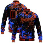 Personalized Varsity Letterman Jacket Black Orange-Royal 3D Full-Snap Personalized Black Orange-Royal 3D Bomber Full-Snap