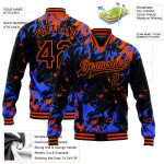 Personalized Varsity Letterman Jacket Black Orange-Royal 3D Full-Snap Personalized Black Orange-Royal 3D Bomber Full-Snap
