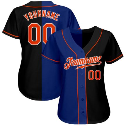 Custom Name and Number Baseball Jersey - Authentic Black Orange-Royal Split Fashion Team Apparel Personalized Black Orange-Royal