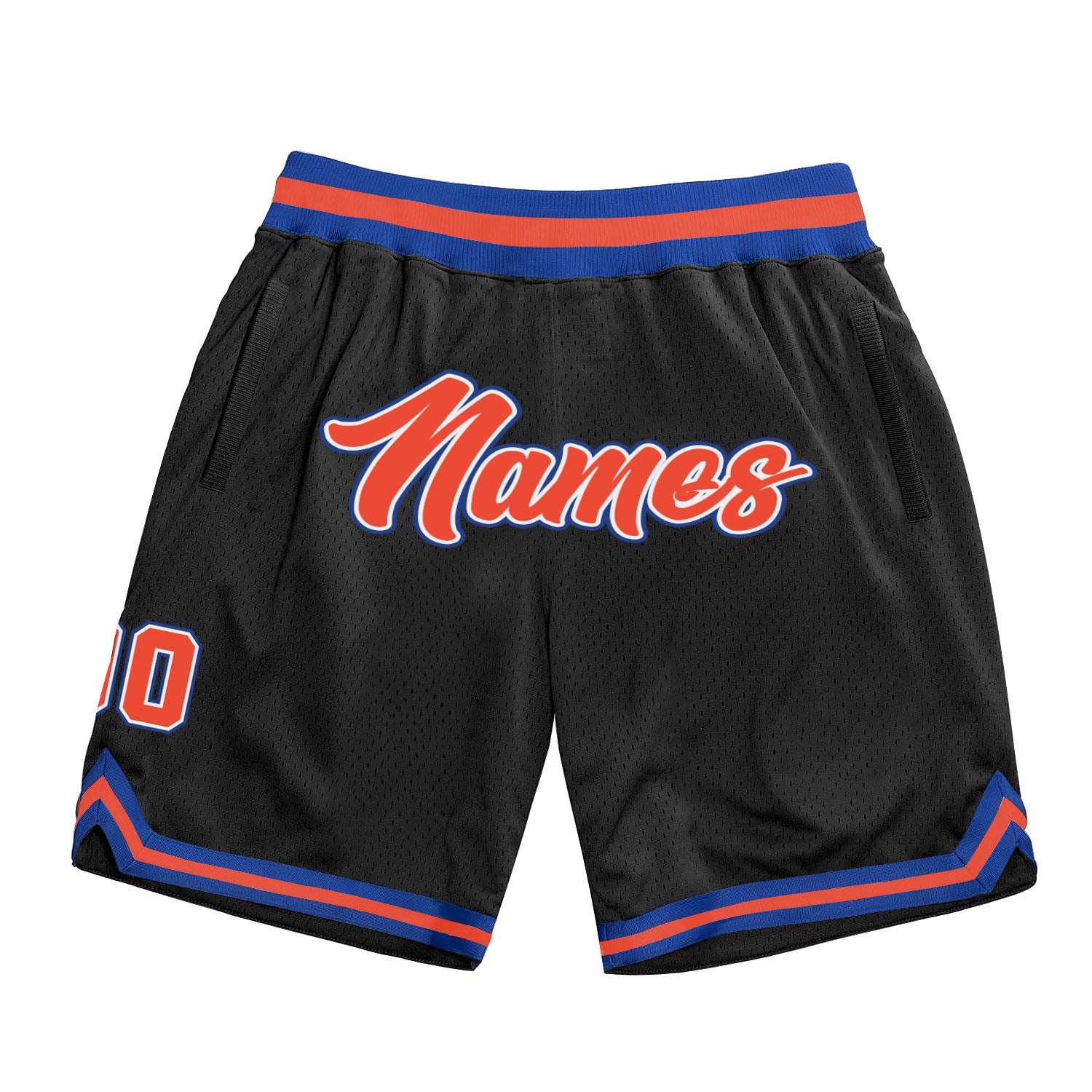 Custom Name Number Basketball Shorts - Personalized Black Orange-Royal Authentic Throwback Style Personalized Black Orange-Royal